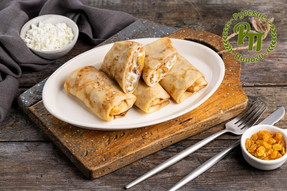 Блинчики с творогом и изюмом (4шт) 