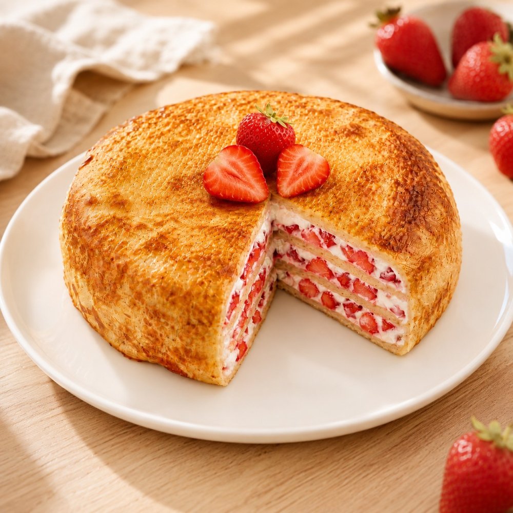 Блинный торт с клубникой и кремом