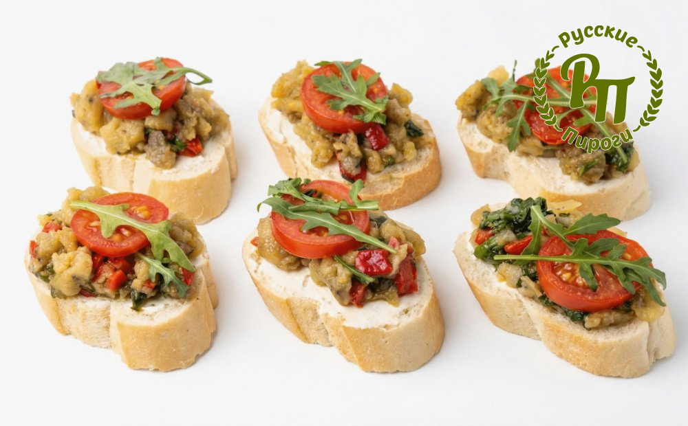 Брускетта с соусом «Мелидзана» и томатом черри 10 шт