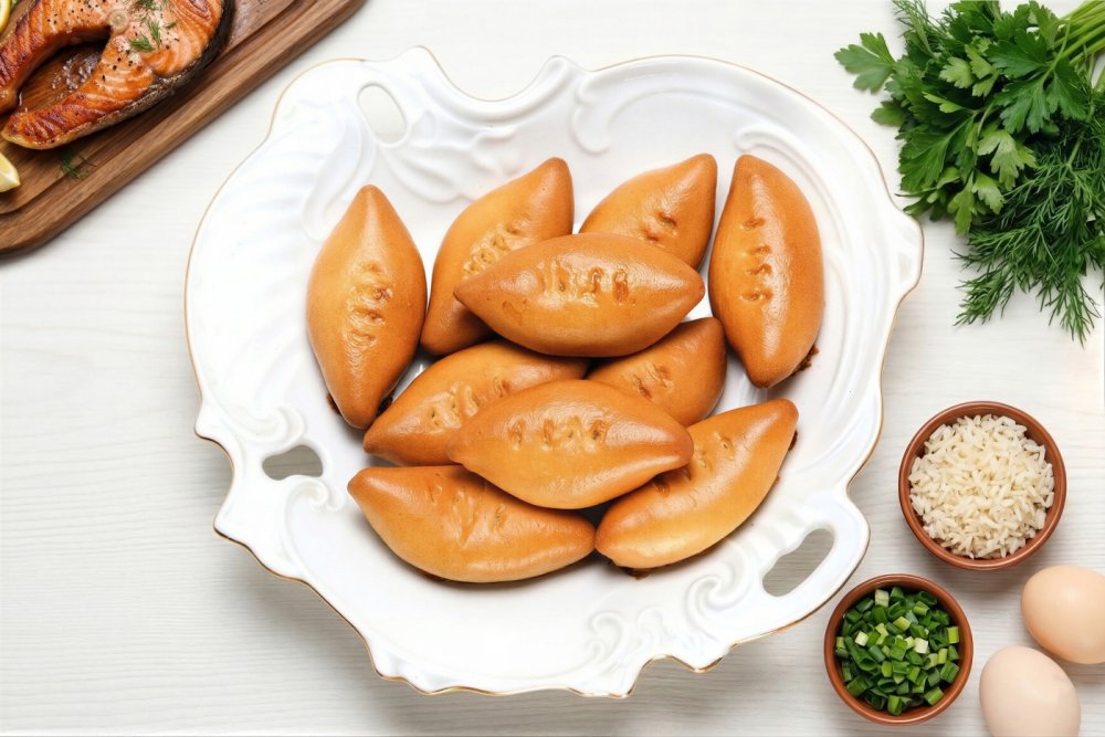 Фуршетные пирожки с семгой, рисом, яйцом и зеленью 10 шт