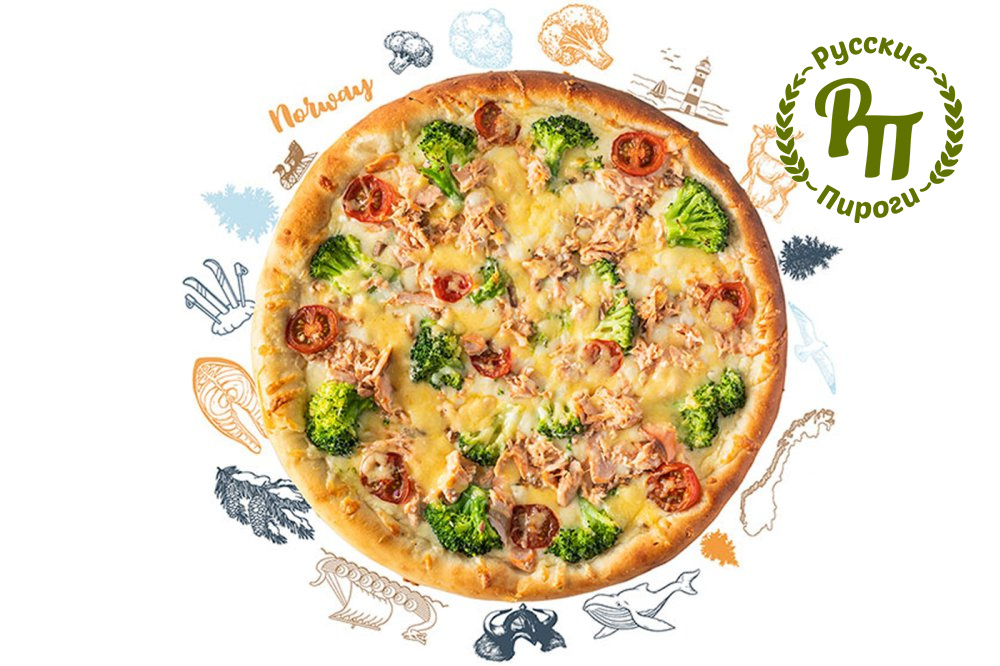 Норвежская пицца с красной рыбой и брокколи