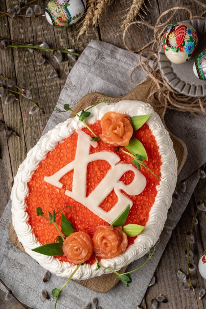 Пасхальный торт "Сёмга с икрой"