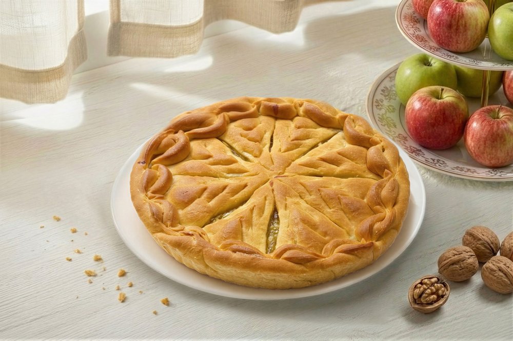 Пирог с яблоком и орехом
