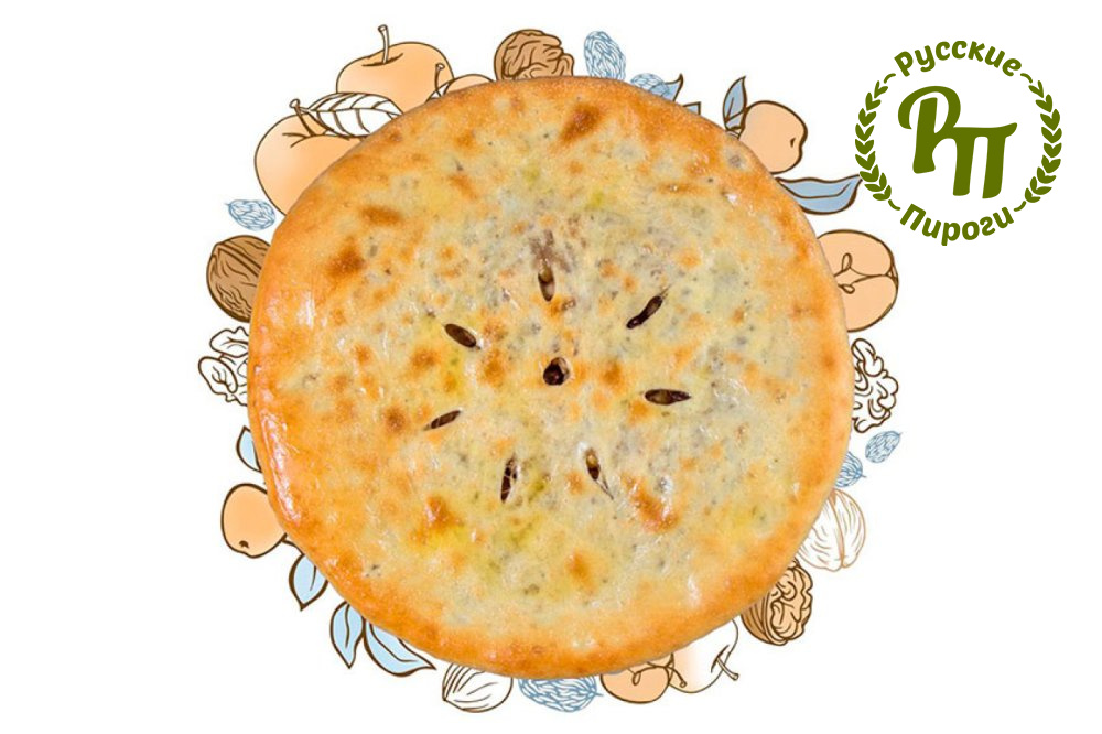 Пирог с яблоком, орехом и изюмом