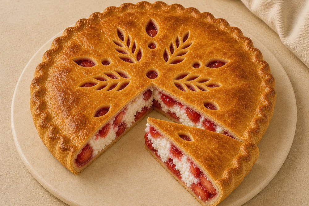 Пирог с клубникой и творогом, 1 шт.