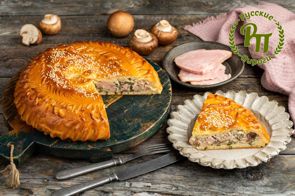 Пирог с копченым сыром, грибами и ветчиной - Русские Пироги