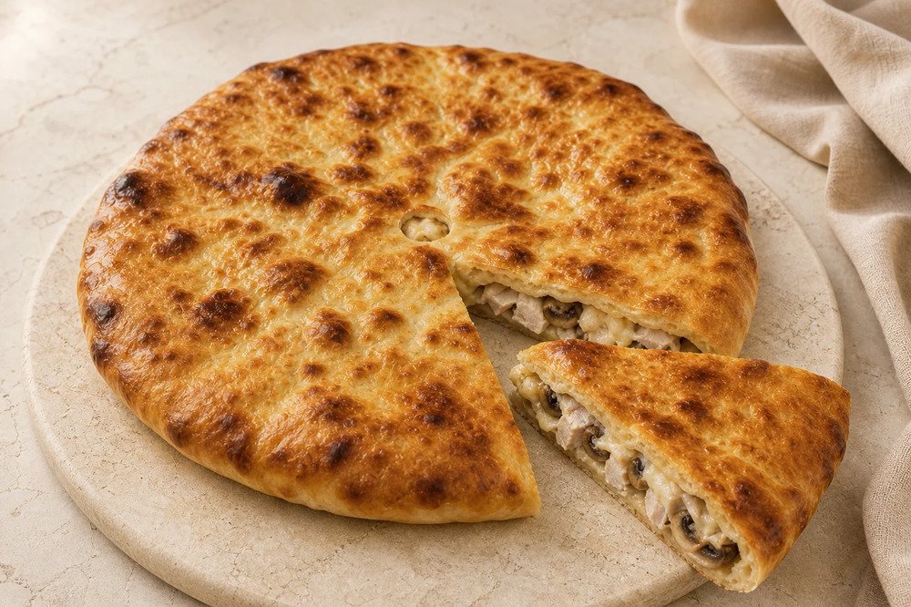 Пирог с курицей, сыром и грибами, 1 шт.
