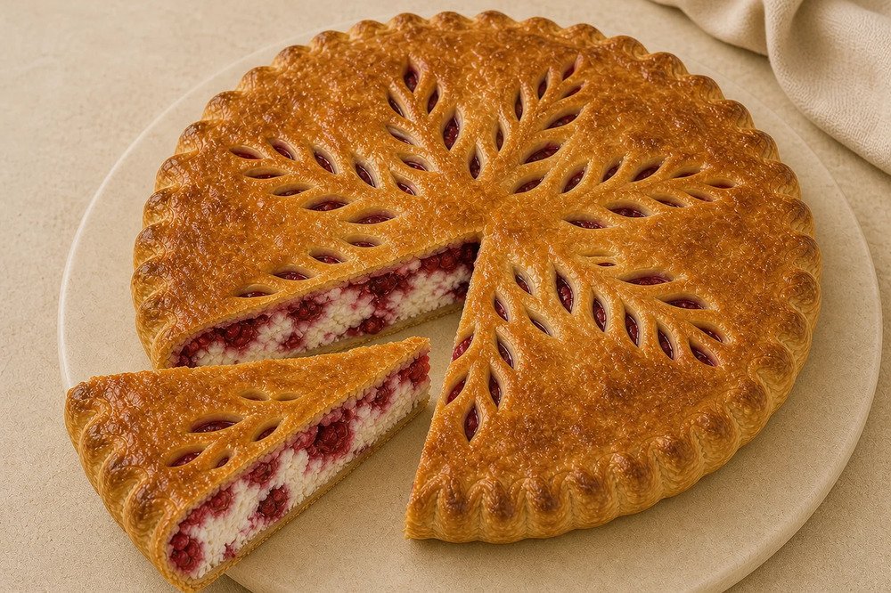 Пирог с малиной и творогом, 1 шт.