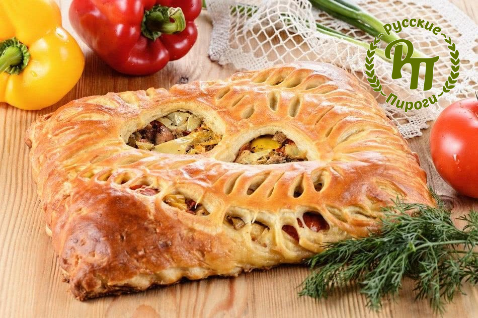 Пирог с овощами на гриле и курицей