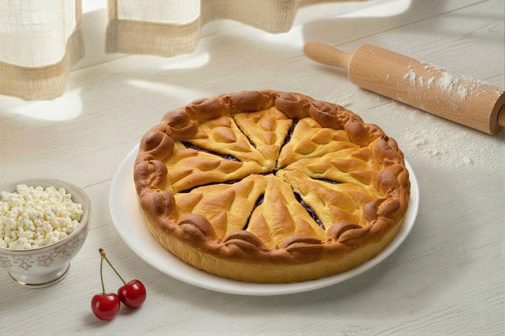 Пирог с творогом и вишней