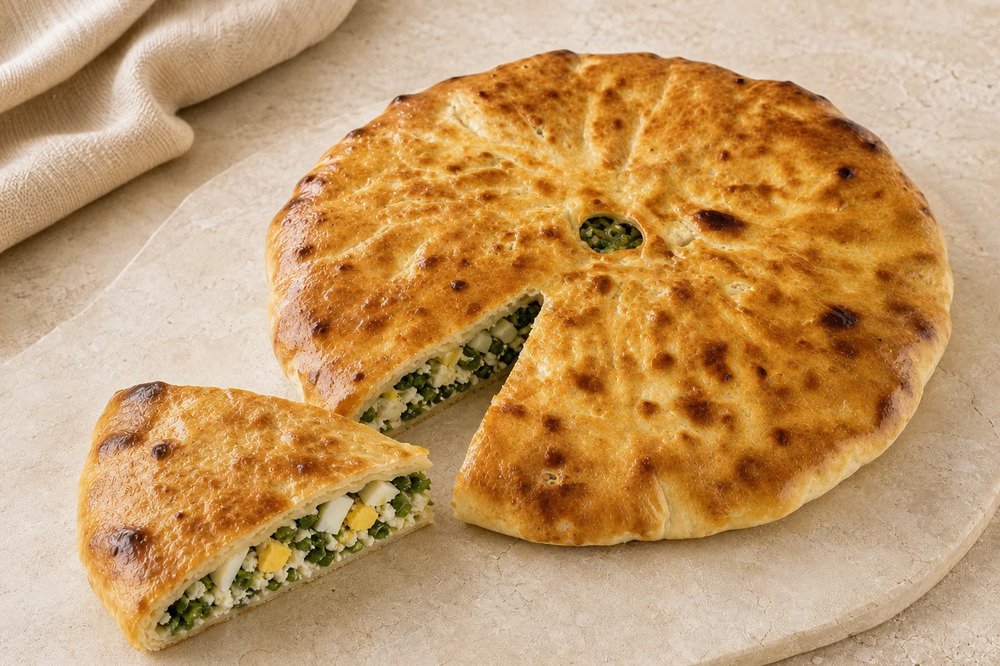 Пирог с зелёным луком, сыром и яйцом, 1 шт.