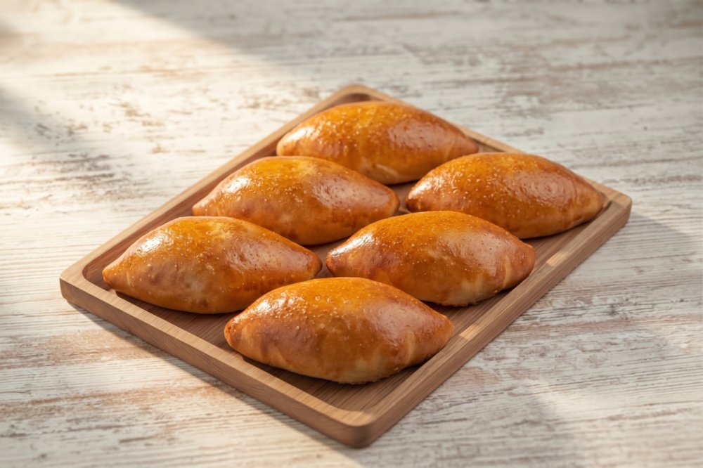 Пирожки с рисом, яйцом и зелёным луком, 6 шт