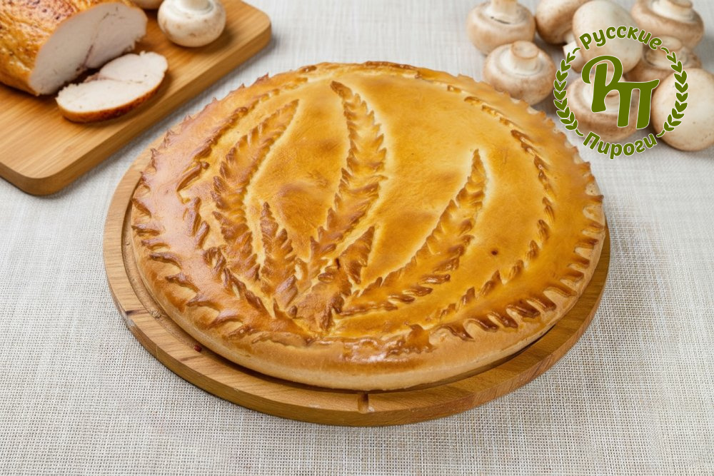 Сдобный пирог с индейкой и грибами