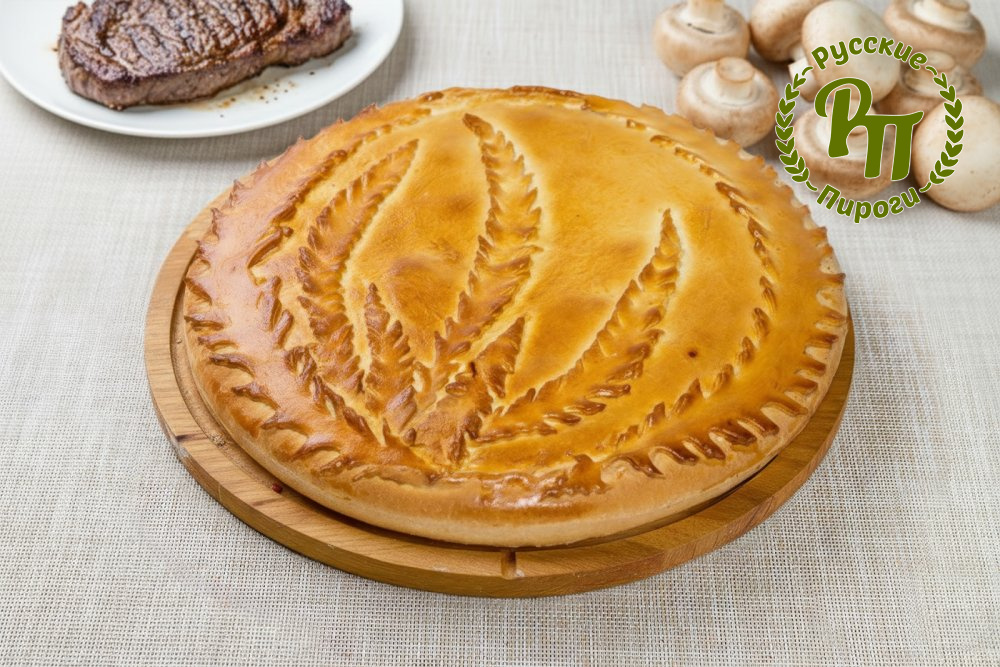 Сдобный пирог с мясом и грибами