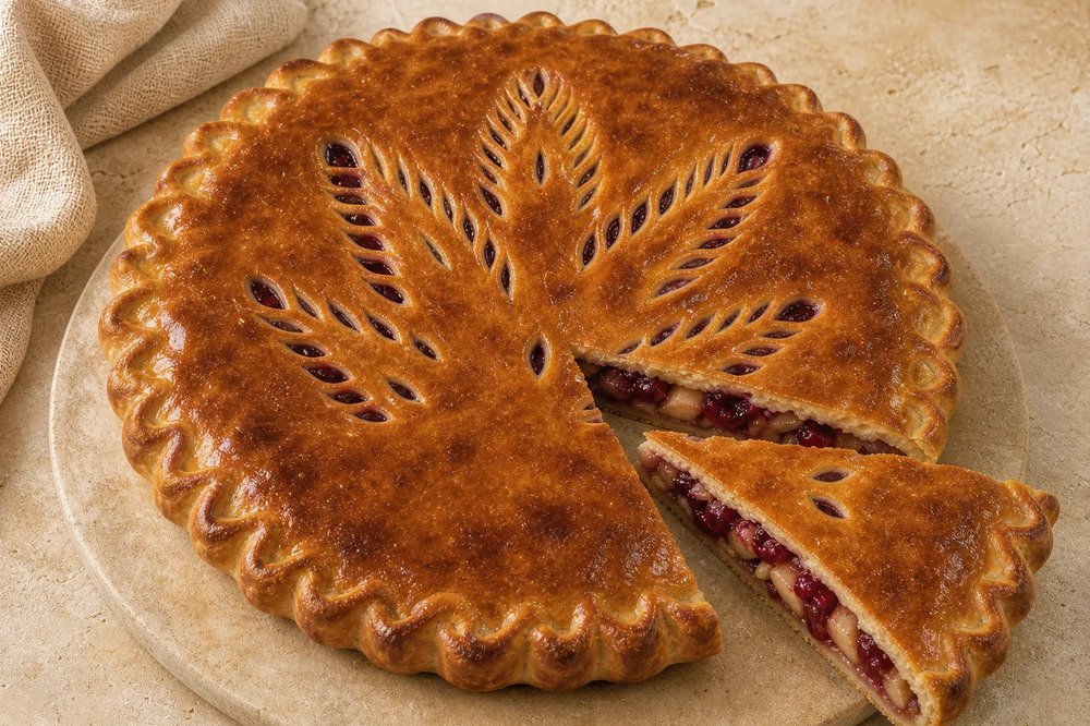Сладкий пирог с яблоком и вишней, 1 шт.