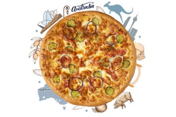 Австралийская пицца с беконом и маринованным огурцом 