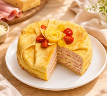 Блинный торт с ветчиной и сыром