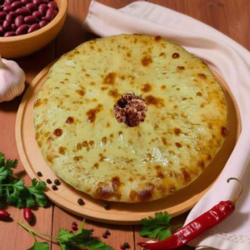 Пирог с мраморной говядиной, помидорами, сыром и грибами