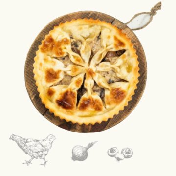 Пирог сытный с курицей, грибами и луком