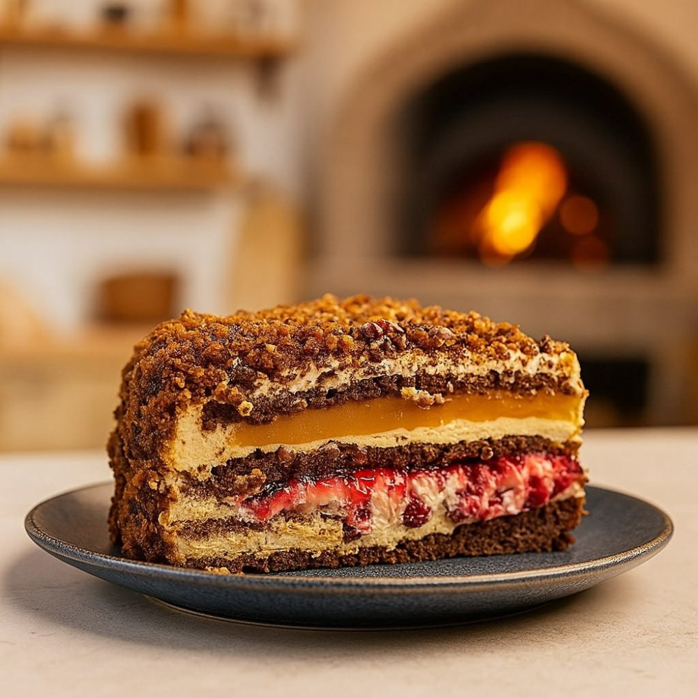 Торт «Медовик карамельный с брусникой»